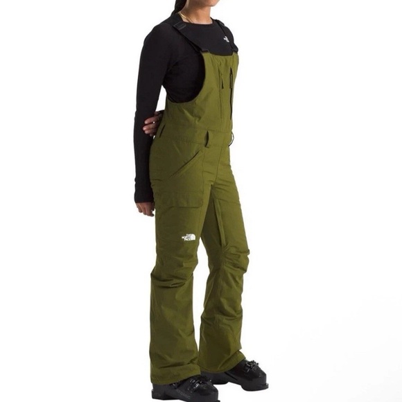 The North Face Women Sz XS Short freedom insulated Snow Ski bib Forest Olive New - Picture 2 of 16